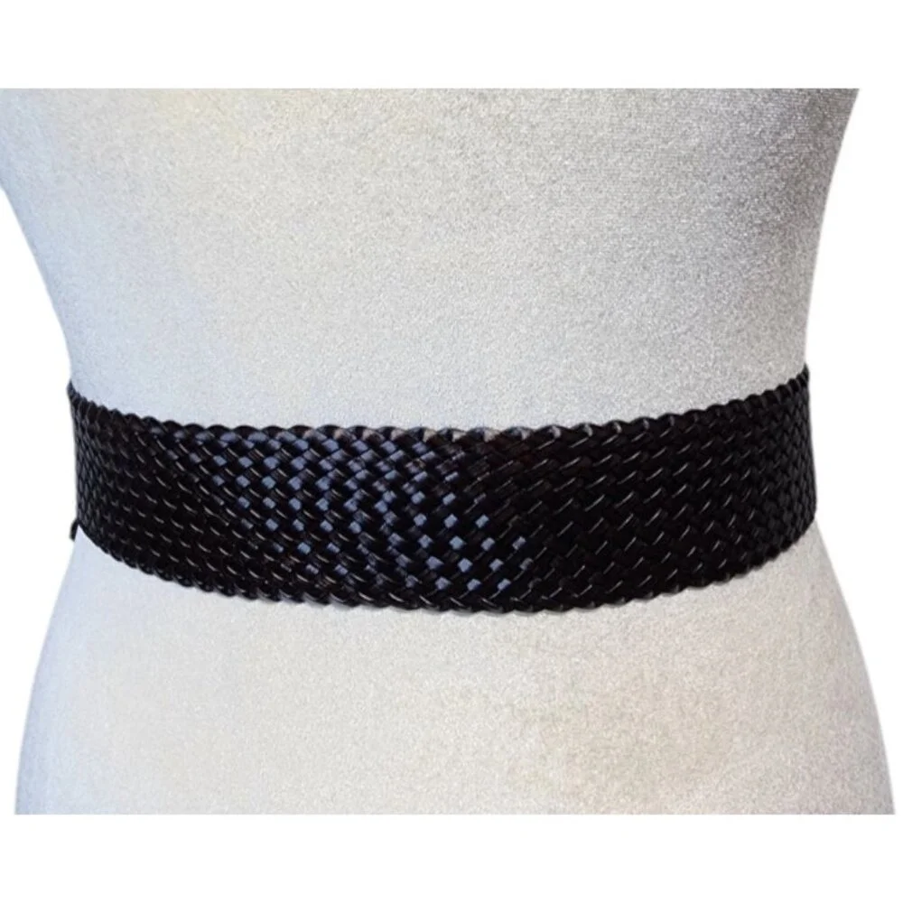 Women's Woven Double Ring Wide Belt Brown One Size Boho Festival Coachella Y2K